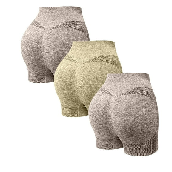 BLTIBY 3PC Women Butt Lifter Shapewear High Waisted Tummy Control Underwear Seamless Solid Color Sports Body Shaper Shorts Khaki M
