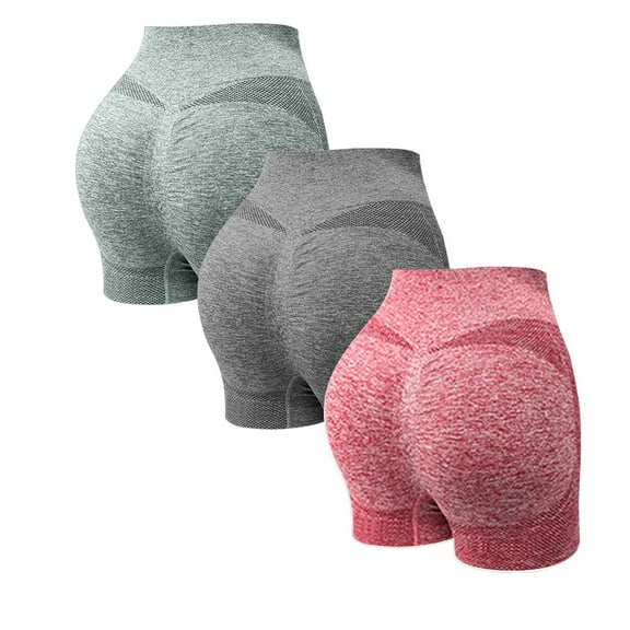 BLTIBY 3PC Women Butt Lifter Shapewear Tummy Control High Waisted Underwear Seamless Solid Color Sports Body Shaper Shorts Red 2 M