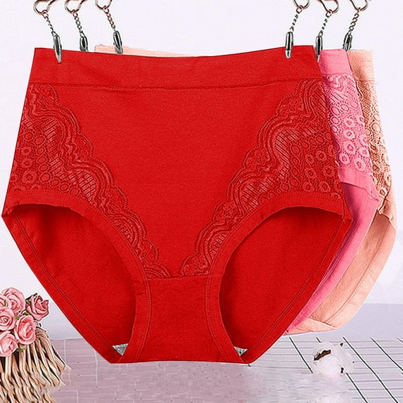 BLTIBY 3PC Womens Cotton Triangle Panties High Waisted Solid Color Leak Proof Large Size Underwear Fashion Comfortable Briefs Pink 4XL
