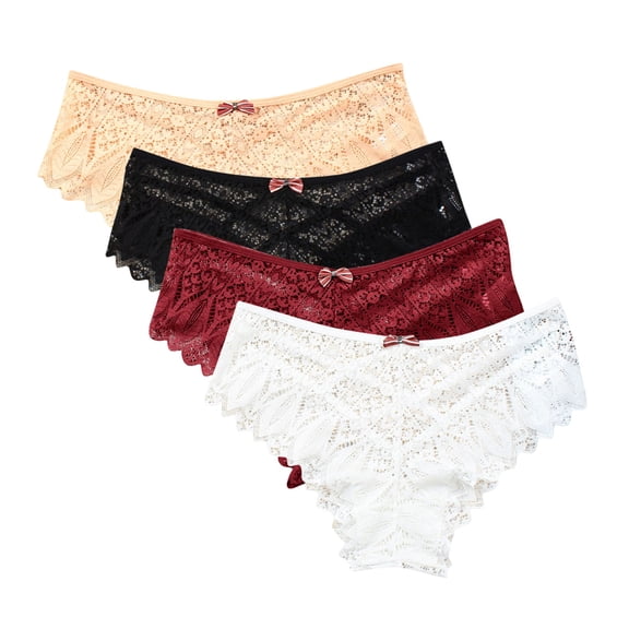 BLTIBY 4pcs High Waisted Seamless Thongs for Women Solid Color No Show Lace Thong Breathable Panties Comfortable Underwear White 2 XL
