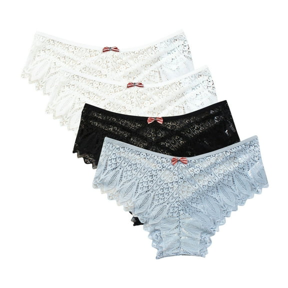 BLTIBY 4pcs High Waisted Seamless Thongs for Women Solid Color No Show Lace Thong Breathable Panties Fashion Comfortable Underwear Blue 3XL