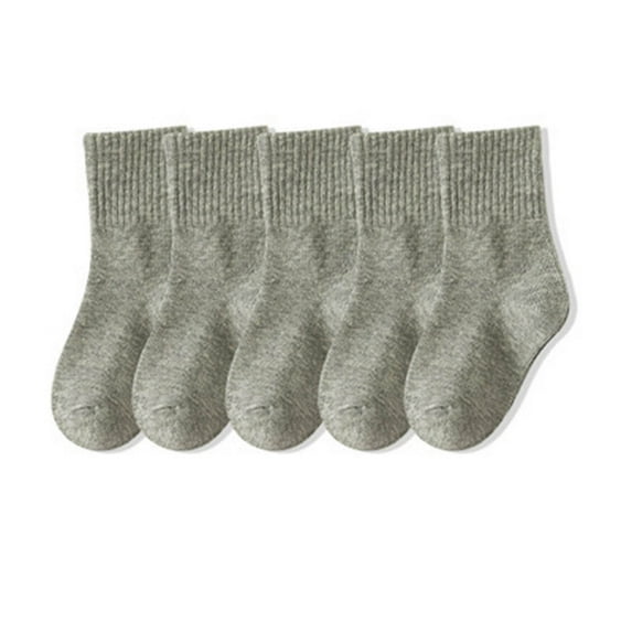 BLTIBY 5PC Baby Toddler Girls Boys Cotton Sock Newborn Infant Child Mid-Calf Solid Color Breathable Socks Gray 1-3 Years
