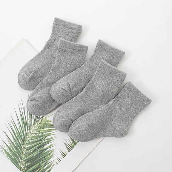BLTIBY 5PC Baby Toddler Girls Boys Cotton Sock Newborn Infant Child Mid-Calf Solid Color Breathable Sports Socks Gray 6-8 Years