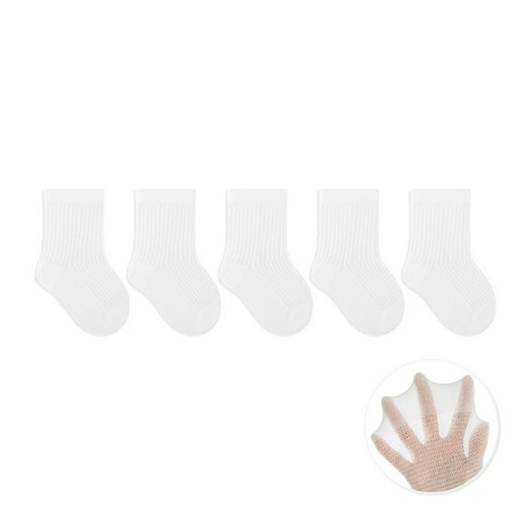 BLTIBY 5PC Baby Toddler Girls Boys Cotton Sock Newborn Infant Child Mid-Calf Solid Color Mesh Cute Breathable Socks White 0-6 Months