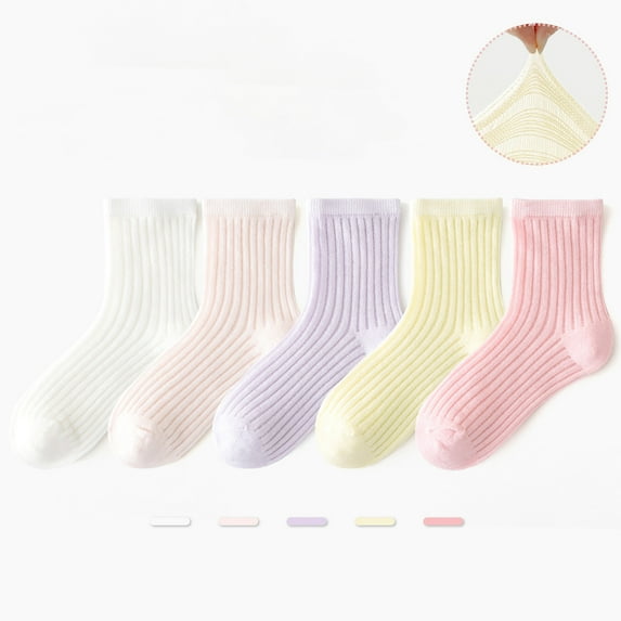 BLTIBY 5PC Baby Toddler Girls Boys Cotton Sock Newborn Infant Child Mid-Calf Solid Color Thin Breathable Sports Socks Pink 2 9-12 Years