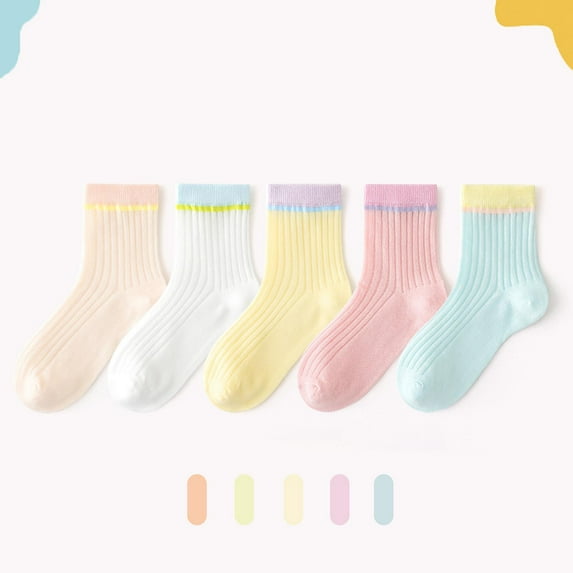 BLTIBY 5PC Baby Toddler Girls Boys Cotton Sock Newborn Infant Child Mid-Calf Solid Color Thin Breathable Sports Socks Pink 3-5 Years