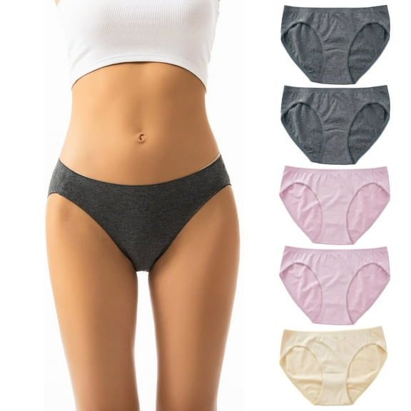 BLTIBY 5PC Low Waist Cotton Triangle Panties for Women Tummy Control Solid Color Briefs Comfortable Fashion Gray S