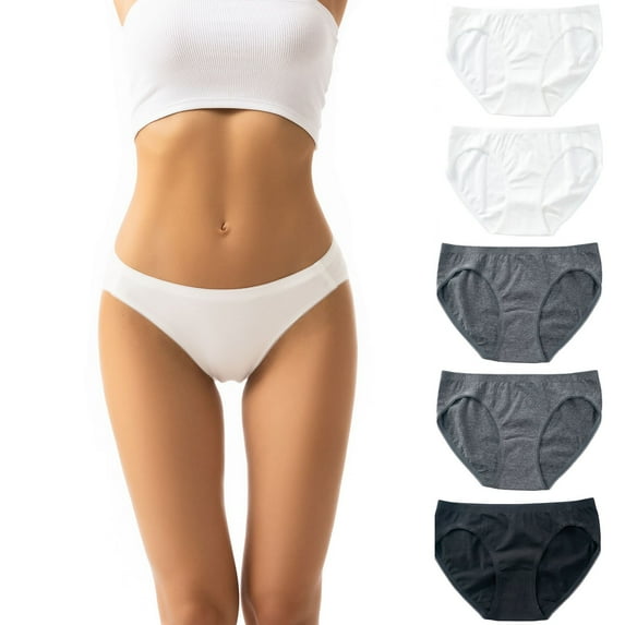 BLTIBY 5PC Low Waist Cotton Triangle Panties for Women Tummy Control Solid Color Briefs Comfortable Fashion White S