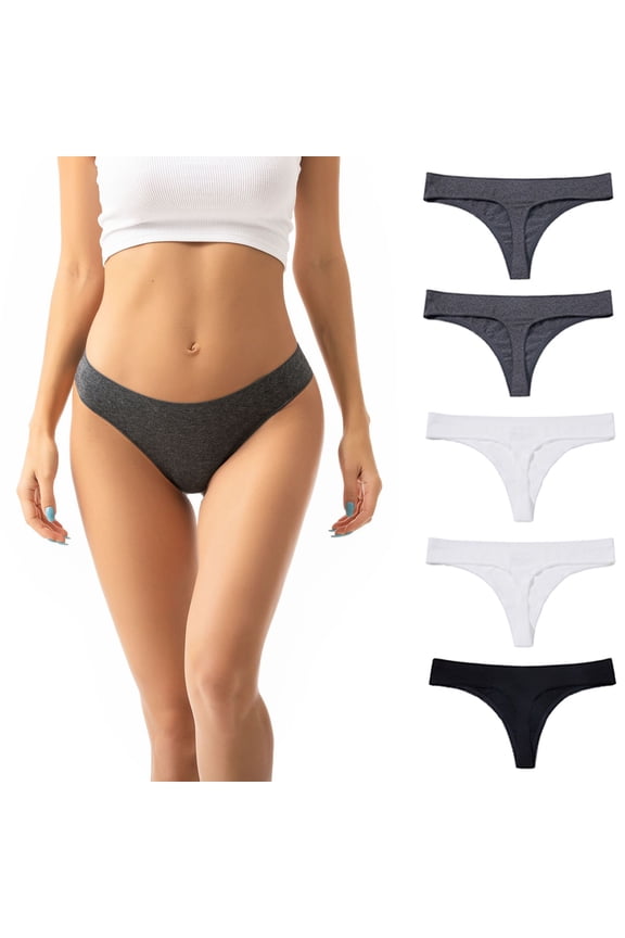 5PC Low Waist Cotton Triangle Thongs for Women Tummy Control Solid Color Briefs Comfortable Fashion Panties Gray S