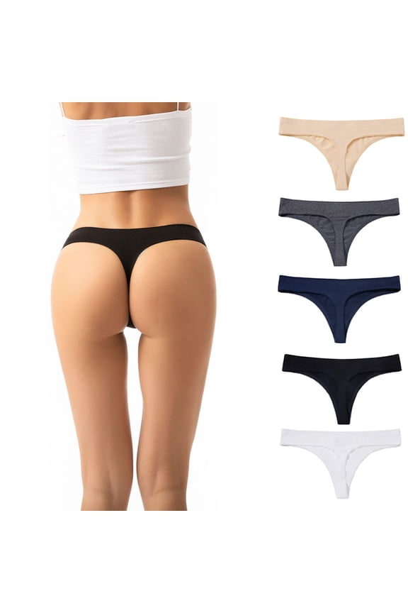 5PC Low Waist Cotton Triangle Thongs for Women Tummy Control Solid Color Briefs Comfortable Fashion Panties Multicolor L