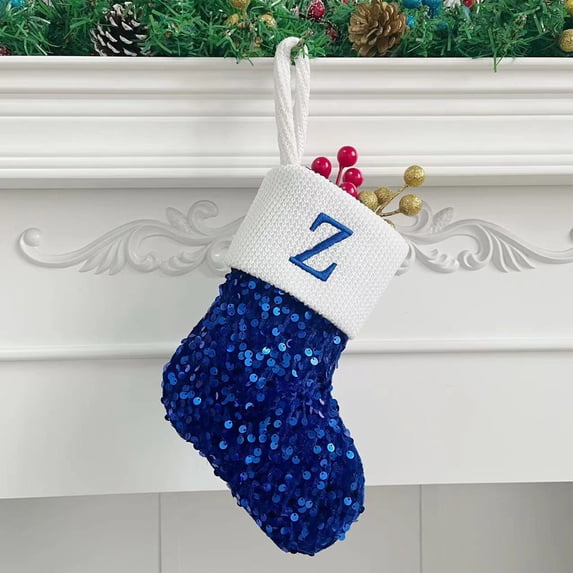 BLTIBY 9 inches Personalized Sequin Christmas Stocking with 26 Letter, Blue Initial Monogram Embroidered Xmas Stockings for Family Party Fireplace Tree Decoration Z One Size