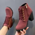 thumbnail image 1 of BLTIBY Ankle Boots for Women Chunk Block Heel Lace Up Waterproof Buckle Boot Winter Fall Fashion Booties Side Zip Wine 40, 1 of 8