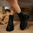 thumbnail image 1 of BLTIBY Ankle Boots for Women Lace-up Fall Flat Boot Causal Side Zipper Leather Short Booties Fashion Black 38, 1 of 9
