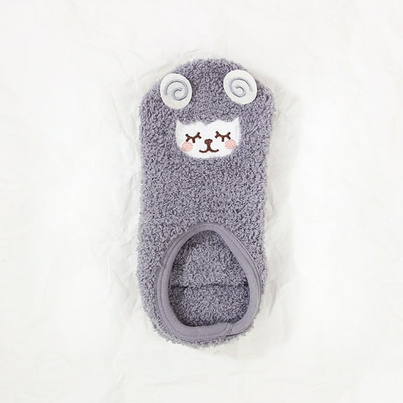 BLTIBY Ankle Socks for Women Girls Fuzzy Animal Home Non Slip Cute Slipper Socks with Grippers for Yoga Winter Warm Thick Plush Sock Dark Gray One Size