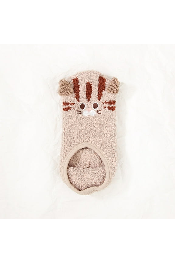 Ankle Socks for Women Girls Fuzzy Animal Home Non Slip Cute Slipper Socks with Grippers for Yoga Winter Warm Thick Plush Sock Brown One Size
