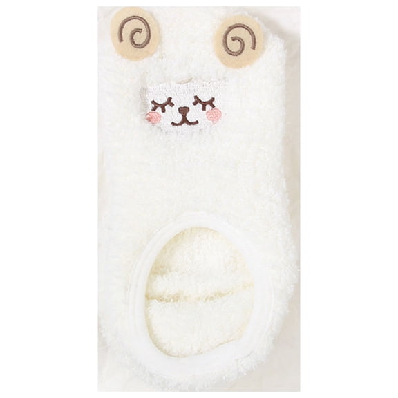 BLTIBY Ankle Socks for Women Girls Fuzzy Animal Home Non Slip Cute Slipper Socks with Grippers for Yoga Winter Warm Thick Plush Sock White One Size