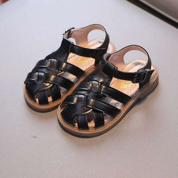 BLTIBY Baby Boys Girls Sandals Summer Shoes Rubber Sole Infant Toddler First Walkers Non-slip Outdoor Breathable Shoes Black 18-24 Months