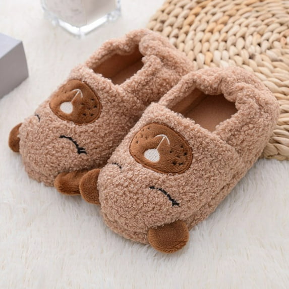 BLTIBY Baby Boys Girls Soft Plush Slippers Animal Printed Toddler Infant Warm Comfy Shoes Winter Soft House Shoe Brown 5-5.5Years