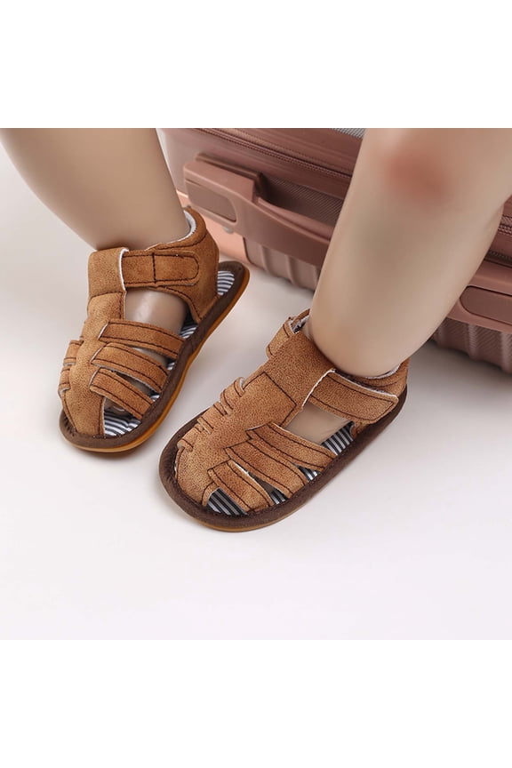 Baby Boys Sandals Summer Shoes Rubber Sole Infant Toddler First Walkers Non-slip Outdoor Breathable Shoes Brown 12-15 Months