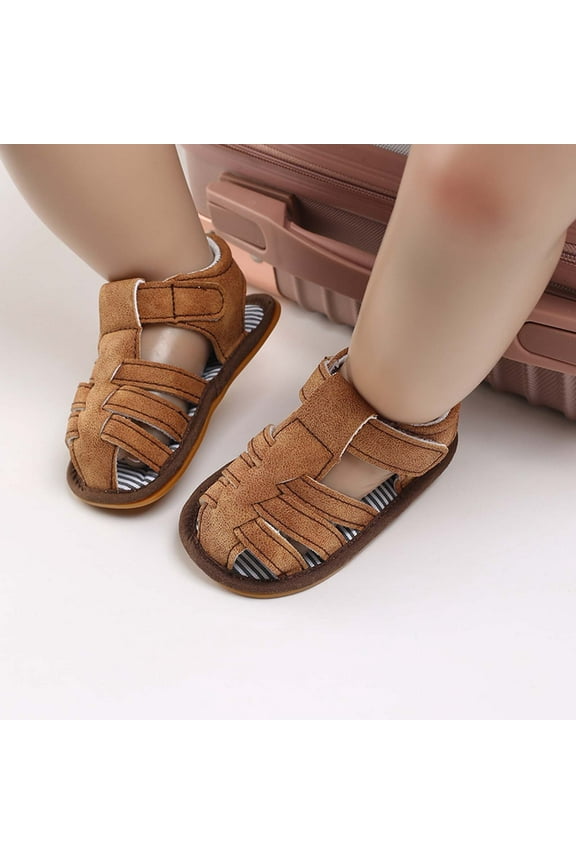 Baby Boys Sandals Summer Shoes Rubber Sole Infant Toddler First Walkers Non-slip Outdoor Breathable Shoes Brown 6-9 Months