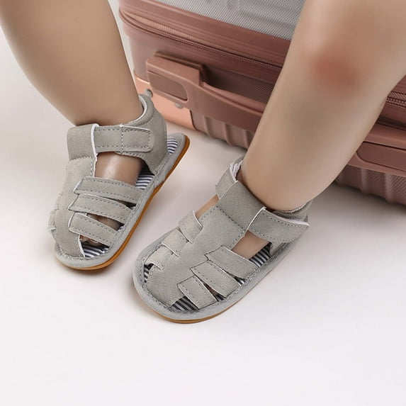 BLTIBY Baby Boys Sandals Summer Shoes Rubber Sole Infant Toddler First Walkers Non-slip Outdoor Breathable Shoes Gray 6-9 Months