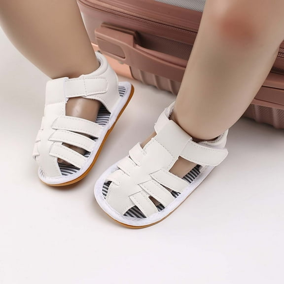 BLTIBY Baby Boys Sandals Summer Shoes Rubber Sole Infant Toddler First Walkers Non-slip Outdoor Breathable Shoes White 6-9 Months