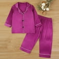 thumbnail image 1 of BLTIBY Baby Girls Boys Silk Pajamas Set Solid Color Long Sleeve Button Down Shirts Tops Pants Infant Satin Pj Lounge Sets 2025 Purple 5-6 Years, 1 of 9