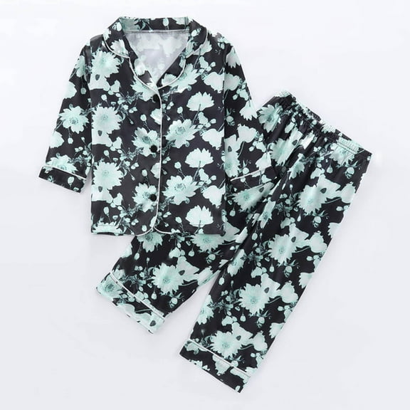BLTIBY Baby Girls Boys Silk Pajamas Set Solid Color Long Sleeve Button Down Shirts Tops Pants Infant Satin Pj Lounge Sets Black 2-3 Years
