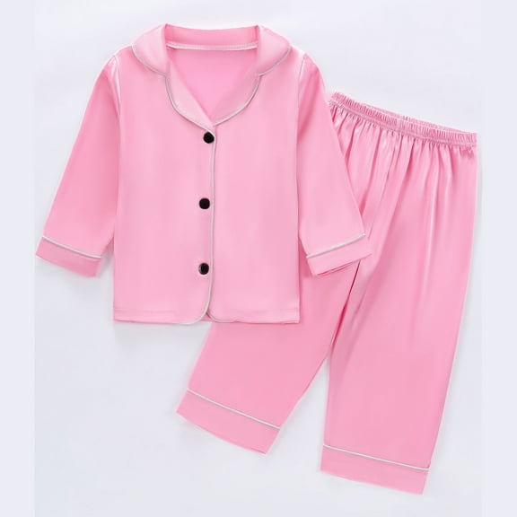 BLTIBY Baby Girls Boys Silk Pajamas Set Solid Long Sleeve Button Down Shirts Tops and Pants Infant Satin Pj Lounge Sets Pink 2-3 Years