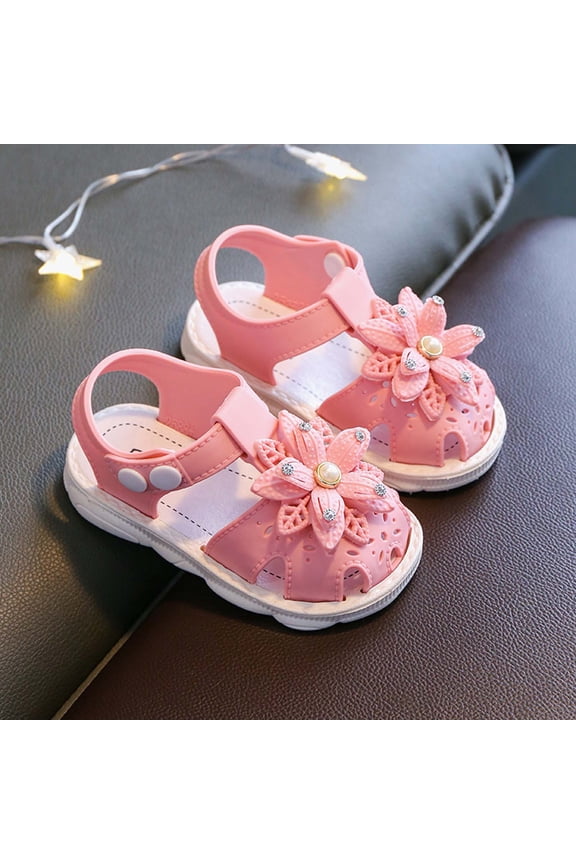 Baby Girls Sandals Summer Shoes Rubber Sole Infant Toddler Flower First Walkers Non-slip Outdoor Breathable Shoes Pink 0-3 Months