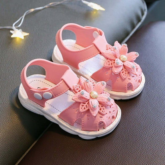 BLTIBY Baby Girls Sandals Summer Shoes Rubber Sole Infant Toddler Flower First Walkers Non-slip Outdoor Breathable Shoes Pink 3-6 Months