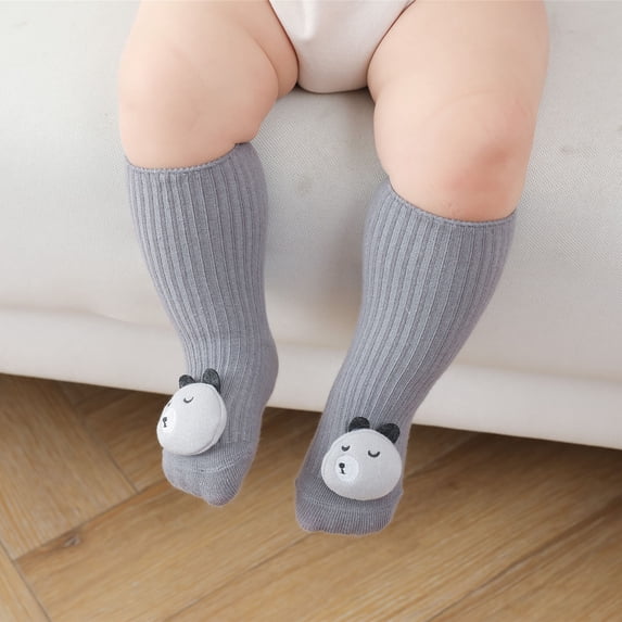 BLTIBY Baby Toddler Girls Boys Sock Newborn Infant Child Knee High Solid Color Cotton Grip Cute Long Socks Dark Gray 0-6Months