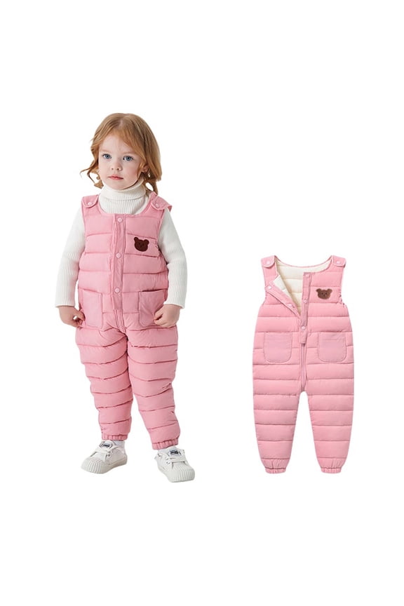 Baby Toddler Snow Bib Overalls Girls Boys Cotton Winter Fleece Thicked Warm Sleeceless Pants Fashion Skiing Bibs Romper with Pockets Pink 2 4-5 Years