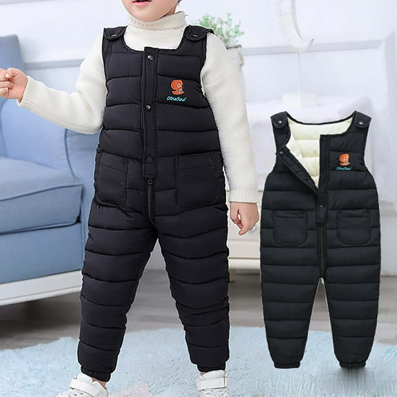 BLTIBY Baby Toddler Snow Bib Overalls Girls Boys Winter Fleece Thicked Warm Sleeceless Pants Fashion Skiing Bibs Romper with Pockets Black 3-4 Years