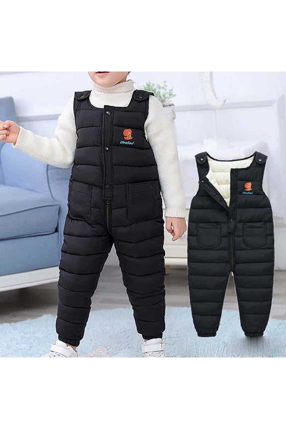 Baby Toddler Snow Bib Overalls Girls Boys Winter Fleece Thicked Warm Sleeceless Pants Fashion Skiing Bibs Romper with Pockets Black 5-6 Years