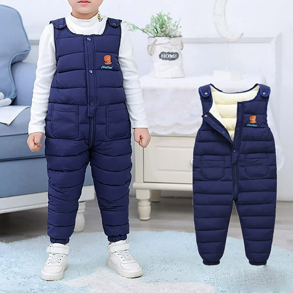 BLTIBY Baby Toddler Snow Bib Overalls Girls Boys Winter Fleece Thicked Warm Sleeceless Pants Fashion Skiing Bibs Romper with Pockets Blue 5-6 Years