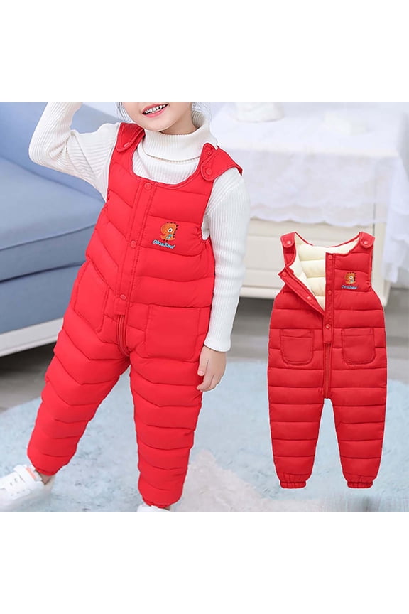 Baby Toddler Snow Bib Overalls Girls Boys Winter Fleece Thicked Warm Sleeceless Pants Fashion Skiing Bibs Romper with Pockets Red 3-4 Years