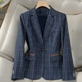 thumbnail image 1 of BLTIBY Blazer for Women Fall Business Fit Work Office Plaid Printed Casual Lightweight Outwear One Button Lapel Jackets with Pockets Blue XL, 1 of 7