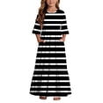 thumbnail image 1 of BLTIBY Boho Dresses for Girls Striped Printed Crew Neck Maxi Dress Summer Dresses with Pockets Black 11-12 Years, 1 of 7