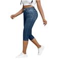 thumbnail image 1 of BLTIBY Capris Pants for Women 2026 Stretchy Fake Jean Capri Pull on Jeggings High Waisted Leggings Casual Pant Navy M, 1 of 9