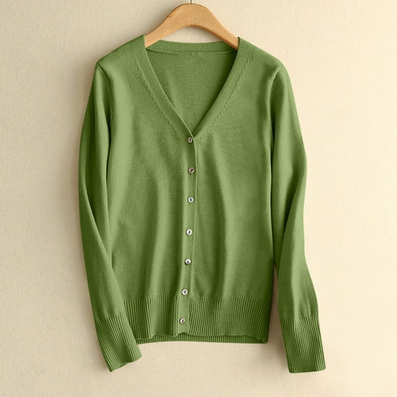 BLTIBY Cardigan Sweaters for Women Plus Size Open Front Solid Color Long Sleeve V Neck Button Comfy Lightweight Knit Casual Coat 2025 Army Green M