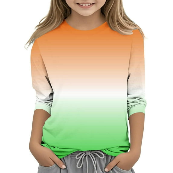 BLTIBY Children Girls Boys Casual 3/4 Sleeve Sweatshirt Fall Spring Gradient Printed Kids Round Neck Loose Soft Tunic Fashion Pullover Top Blouse 2025 Green 9-10 Years