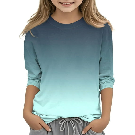 BLTIBY Children Girls Boys Casual 3/4 Sleeve Sweatshirt Gradient Printed Kids Round Neck Loose Soft Tunic Fashion Pullover Top Blouse Mint Green 3-4 Years