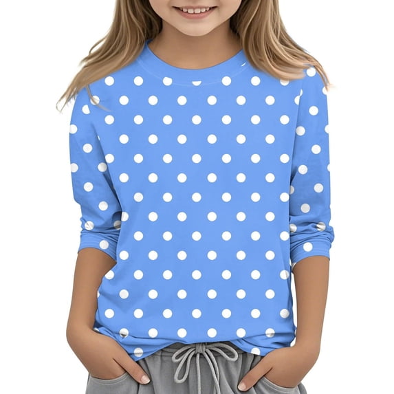 BLTIBY Children Girls Boys Casual 3/4 Sleeve Sweatshirt Polka Dot Printed Kids Round Neck Loose Soft Tunic Fashion Pullover Top Blouse Blue 11-12 Years