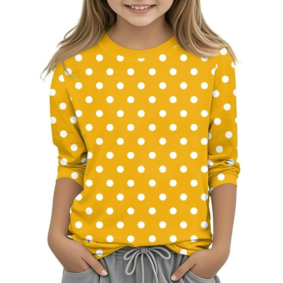 BLTIBY Children Girls Boys Casual 3/4 Sleeve Sweatshirt Polka Dot Printed Kids Round Neck Loose Soft Tunic Fashion Pullover Top Blouse Yellow 3-4 Years