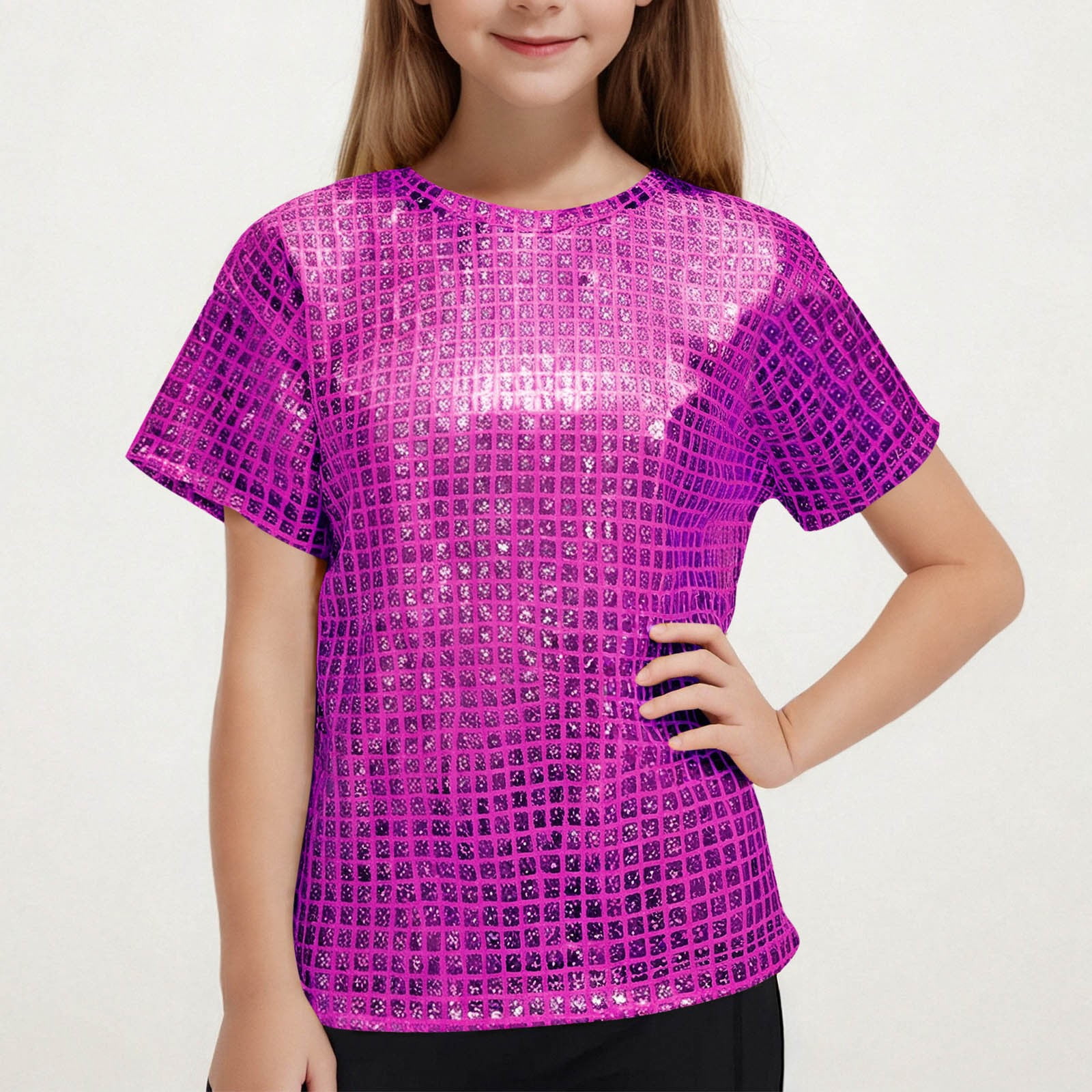 Girls Hot Pink Sequin Sleeve and Pocket T-Shirt by ML Kids main image 0