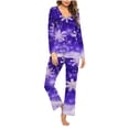 thumbnail image 1 of BLTIBY Christmas Pajama Sets for Women V Neck Xmas Printed Long Sleeve Pullover Top Long Pants Lounge Set Sleepwear Comfortable Blue M, 1 of 4
