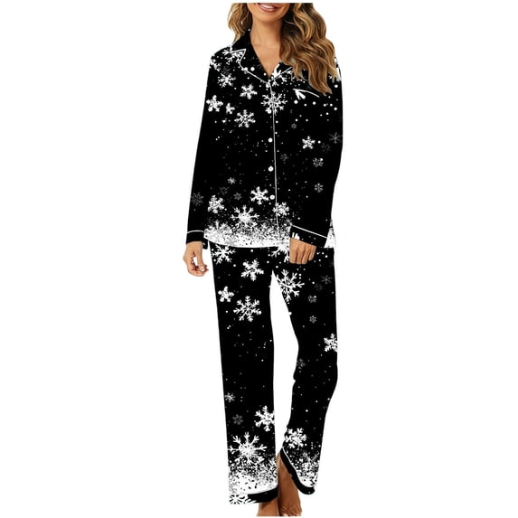 BLTIBY Christmas Pajamas Set for Women Long Sleeve Pajama Sets Xmas Print Button Down Lapel Sleepwear Pants Loungewear with Pockets Multicolor 7 XL