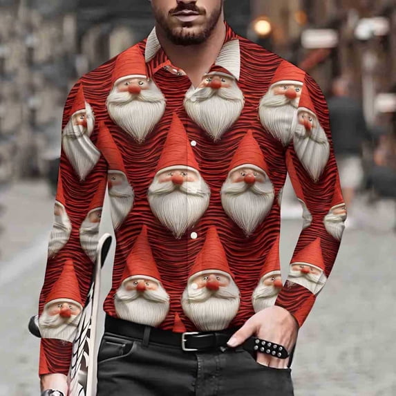 BLTIBY Christmas Shirt for Men Button Down Long Sleeve Lapel Shirts Cats Printed Casual Holiday Beach Shirts Top Multicolor 10 XXL