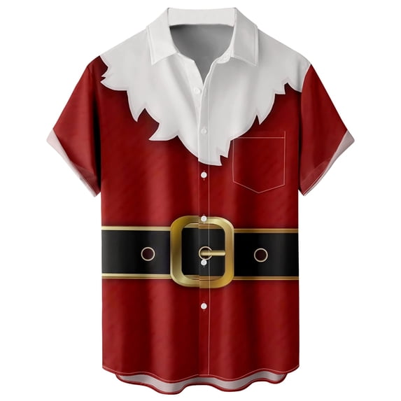 BLTIBY Christmas Shirt for Men Fun Xmas Printed Casual V Neck Short Sleeve Vintage Hawaiian Santa Shirts Casual Fashion Comfy Tops 2024 White L